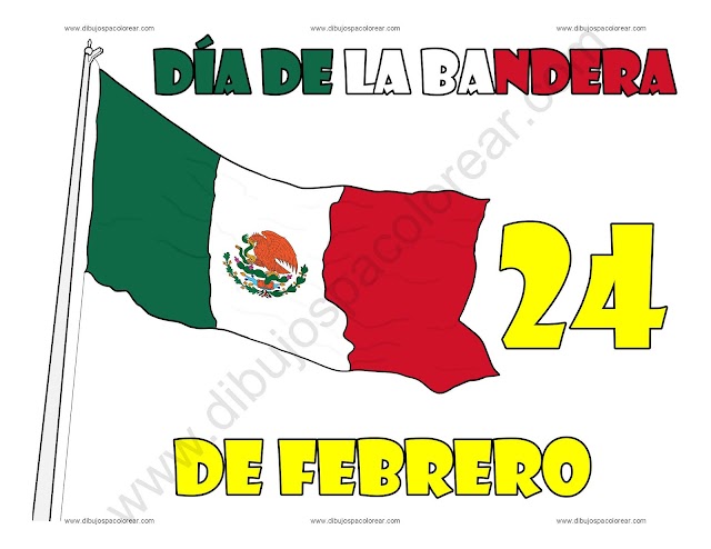 Dia de la Bandera de México dibujo a color y para colorear